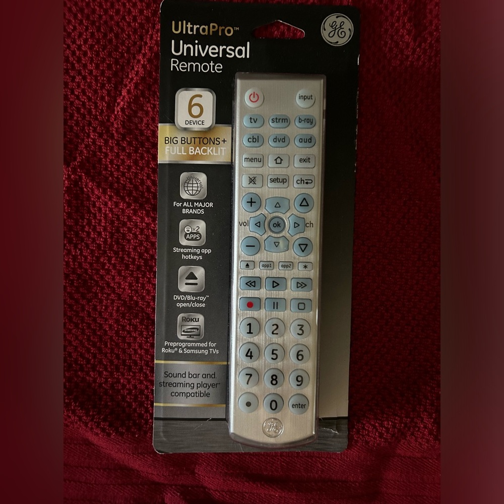 GE ULTRAPRO UNIVERSAL REMOTE CONTROL 6 DEVICE BIG BUTTONS W/ FULL BACKLIT